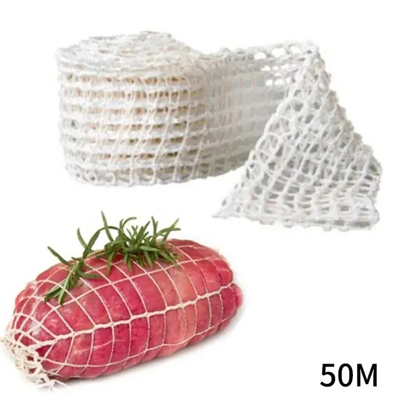 3/5/10/50 Meters Cotton Meat Net Elastic Smoked Meat Poultry Ham Netting Butcher 16 Holes Woven Packaging Net Cooking Tools
