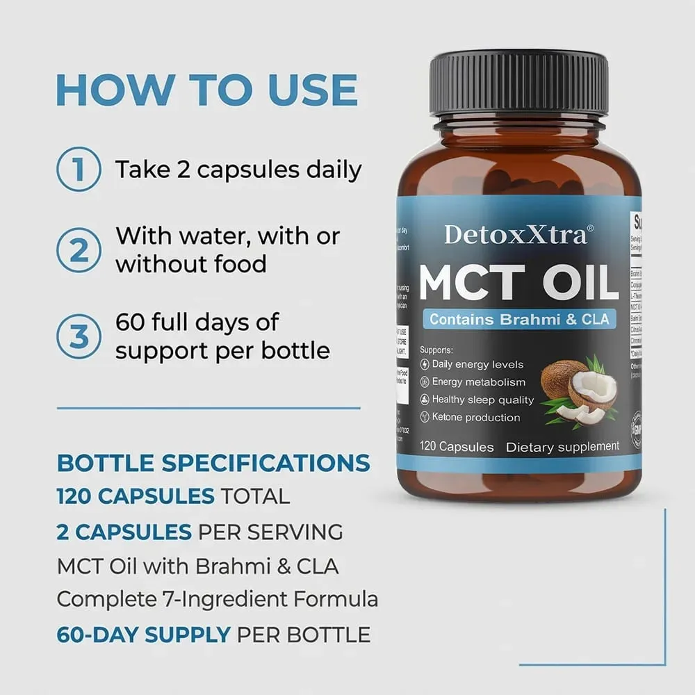 MCT Oil Capsules Natural Clean Energy & Cognitive Focus Supplement Clarity Brain & Body Gut Wellness Support Non-GMO