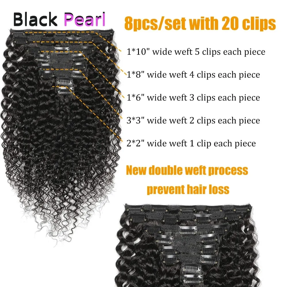 Achieve Salon-Perfect Voluminous Curls with Black Pearl Jerry Curly Clip-InsBrazilian Remy Human Hair 7-Piece/150g Defined Curly