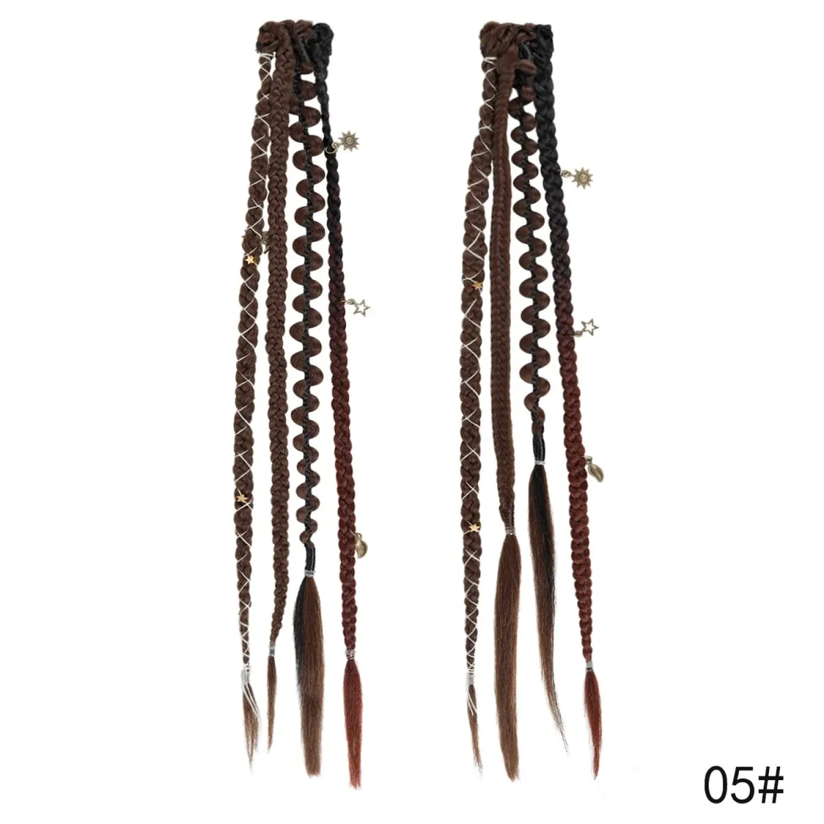 2Pcs Clip in Braided Hair Extensions for Women 16/20 Inch Handmade Synthetic Boho Clip in Braid Hairpieces with Beads & Charms