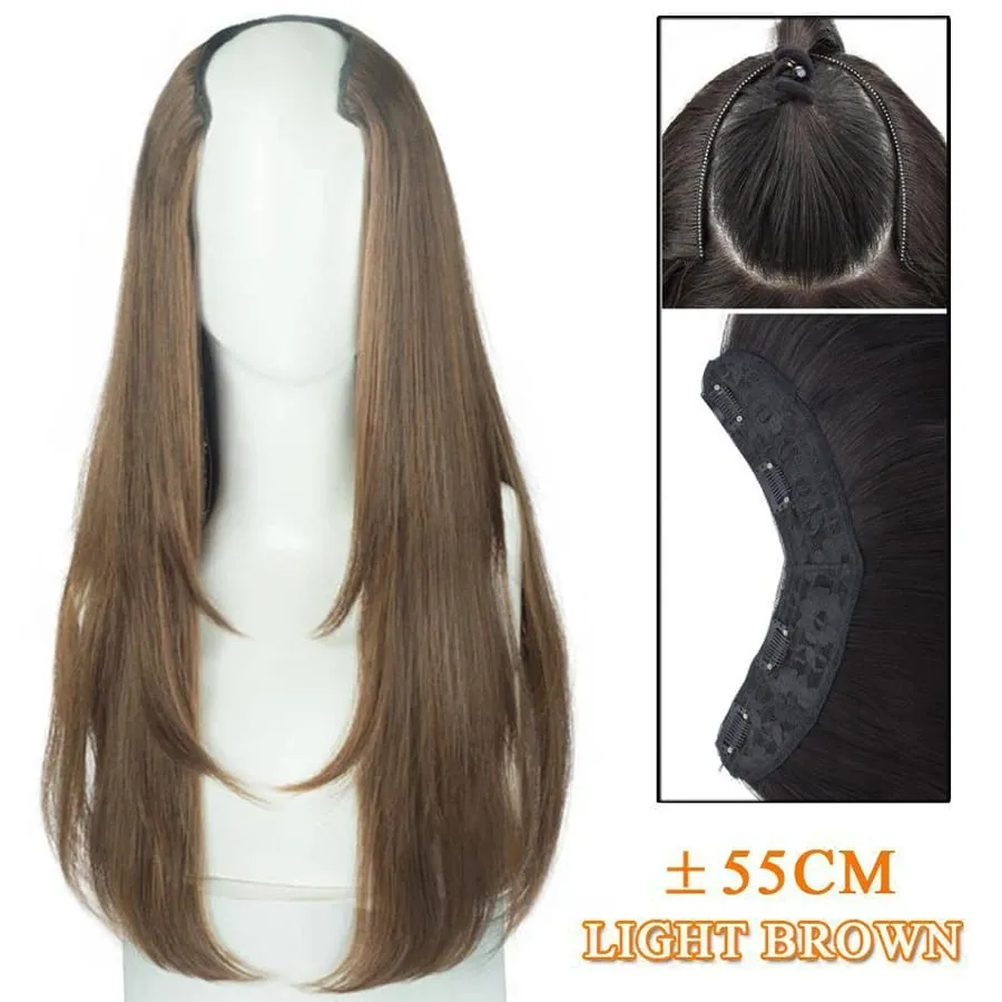Synthetic Wig Women's Traceless Invisible U-shaped Long Straight Hair Natural Extension Wig for Daily Party Halloween Christmas