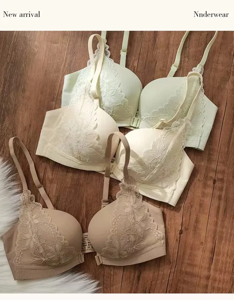 Sexy Lace Front Closure Push Up Bra Small Breast Gathering Anti-sagging U-shaped Backless Bra Lingerie For Women