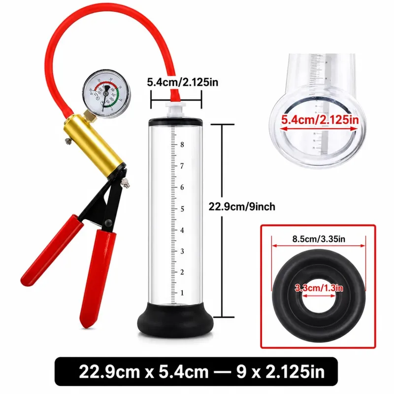 Manual Acrylic Penis Pump for Men with Pressure Gauge Clear Cylinders Vacuum Enlargement Masturbation Trainer Adult Sex Toy Set