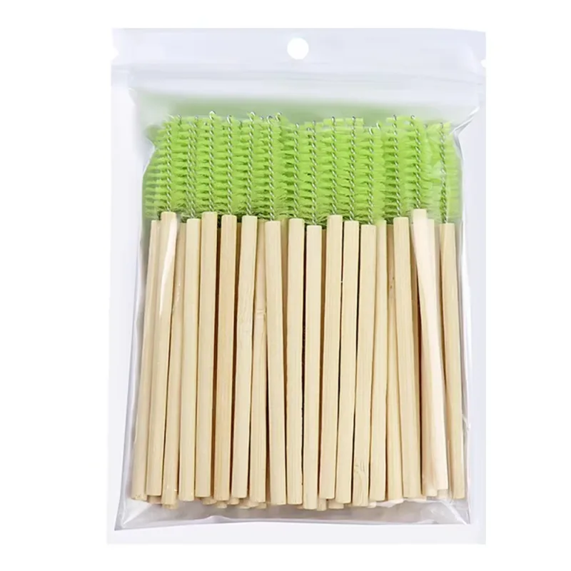 50Pcs Bamboo Handle Eyelash Brushes Mascara Wands Applicator Eye Lashes Extension Brush Eyebrow Spoolie Brushes Makeup Tool
