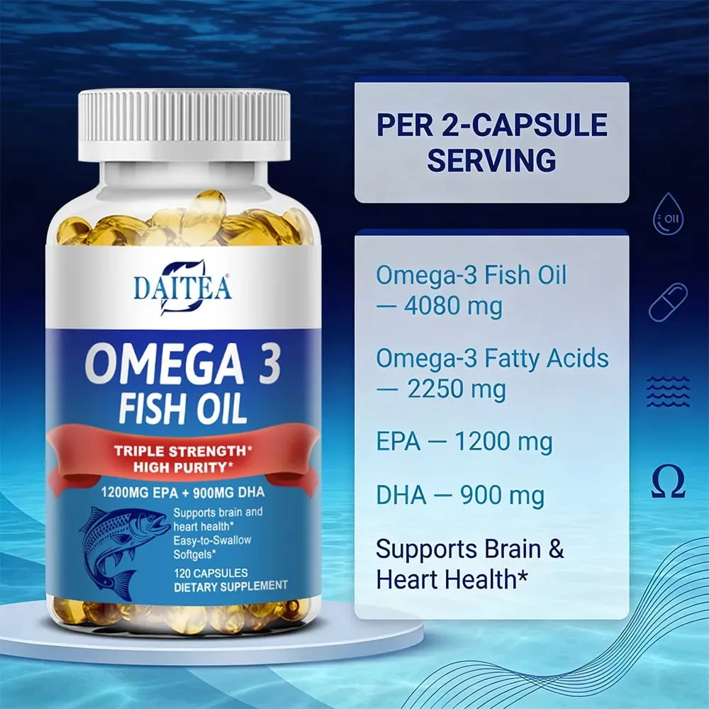 Omega 3 Fish Oil - for Nervous System Skin and Hair Health Antioxidants - Easy To Swallow