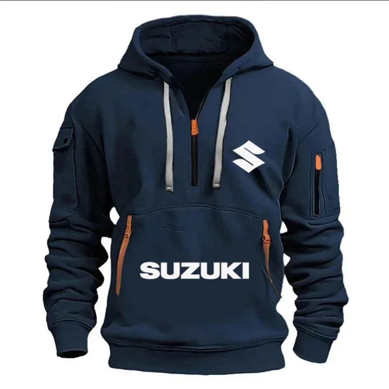 Suzuki Logo Men's Outdoor Hoodie Half Stand Collar Warm Shirt for Cycling Autumn Winter 2026 New Collection