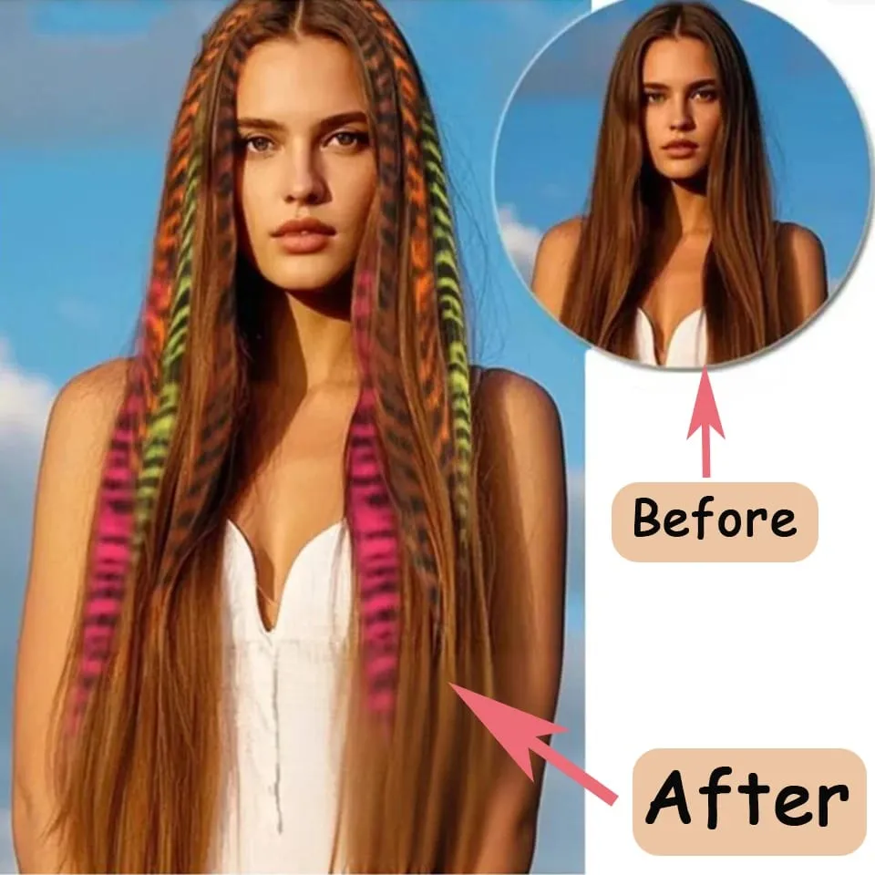 1pc/set Stripe Printed Hair Colorful Long Straight Hair Pieces Synthetic Clip-in Hair Extensions for Daily Use Party Halloween