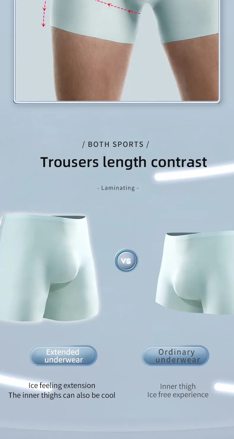 Men's Underwear 3D Molded Ice Silk Seamless Thin Boxer Briefs Extended Length Sports Summer Shorts