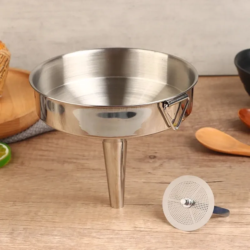 10cm 12cmn 14cm 304 Stainless Steel Funnel Kitchen Household Oil Wine Liquid Dispenser with Removable Strainer Mesh