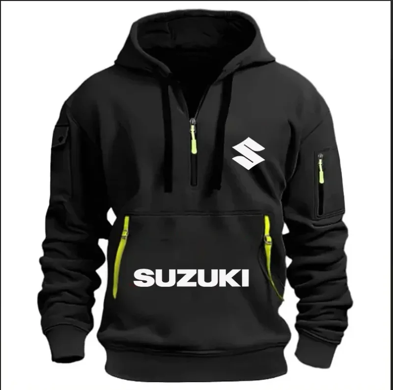 Suzuki Logo Men's Outdoor Hoodie Half Stand Collar Warm Shirt for Cycling Autumn Winter 2026 New Collection