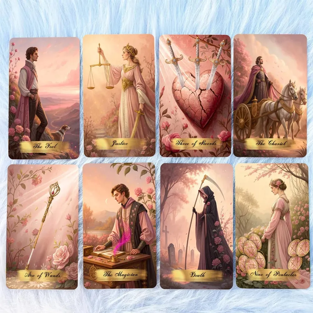Pink Victorian Tarot Cards Set 78 Pieces 13x8 Cm Romantic & Elegant Design Includes Paper Instructions Perfect for Beginner