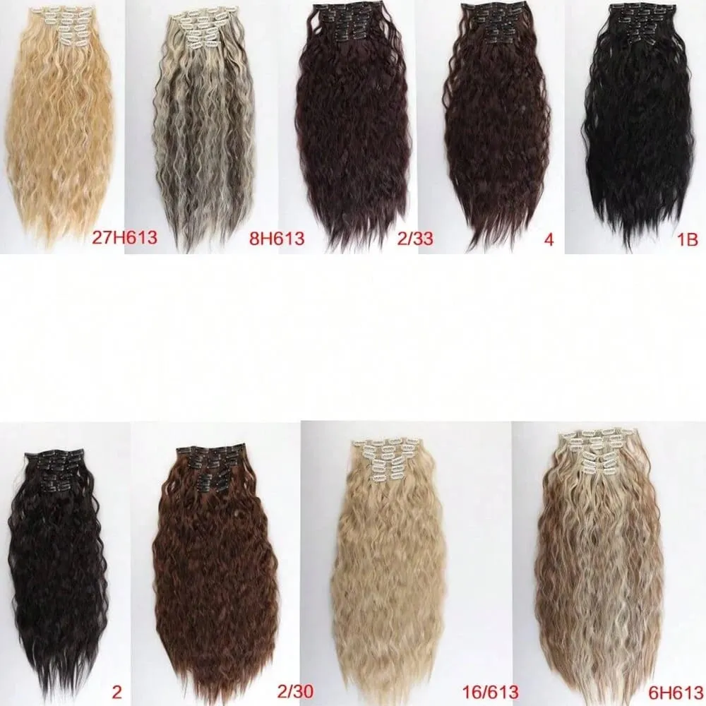 Synthetic Hair Extensions 16Clips In 6PCS Set Curly 24inch Long Clip On Hairpiece Corn Wavy Style For Women Girls Daily Party