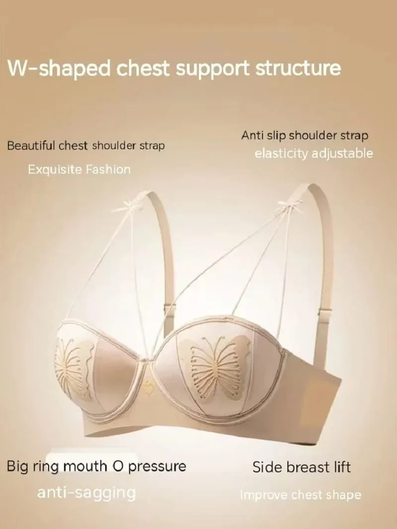 Sexy Push Up Lingerie Small Breast Gathering Anti-sagging Seamless Bra Sexy Beauty Back Butterfly Wire Free Lingerie Bra