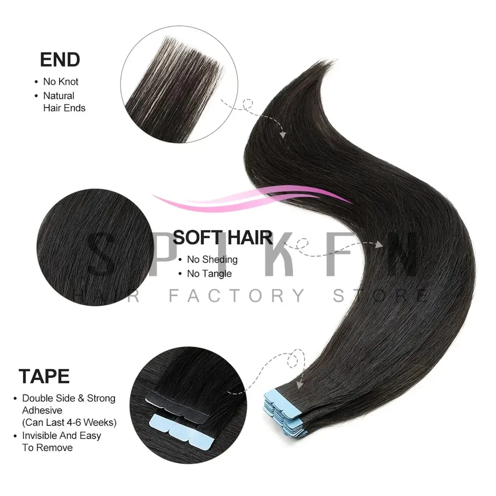 Mini Tape In Human Hair Extensions 12"-20" Machine Remy Skin Weft Adhesive Tape Hair Natural Black Tape Hair 10pcs/pack