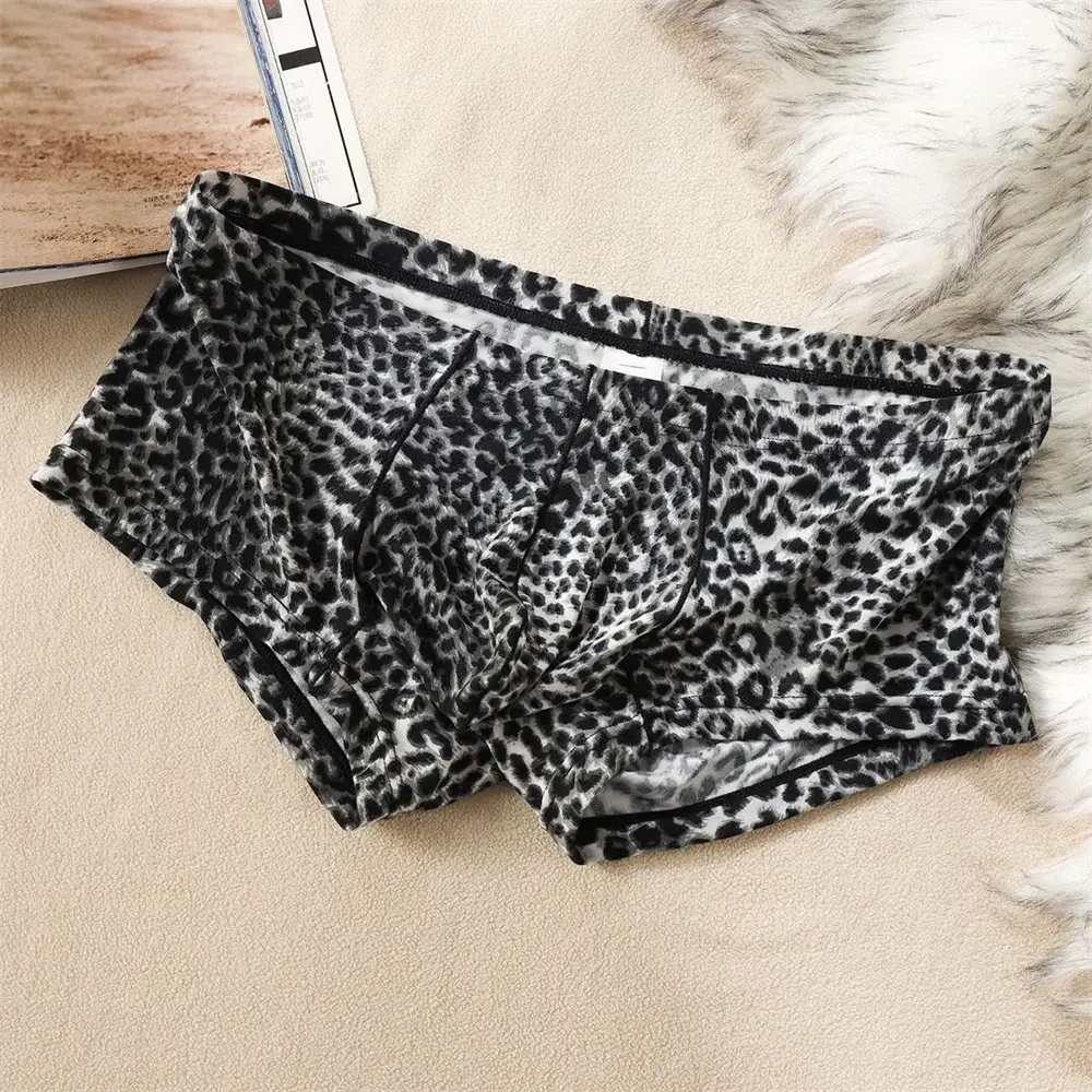 Hot Men's Low Waist Sexy Leopard Print Boxer Shorts Comfortable Summer Thin Male Trunk Underwear Plus Size