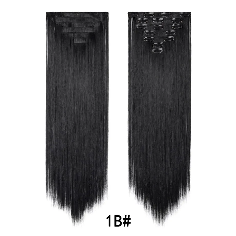 7 Pcs Clip in Hair Extensions 16 Clip in 24 Inch Straight Double Weft Synthetic Hair Extensions for Women Daily Hairstyle