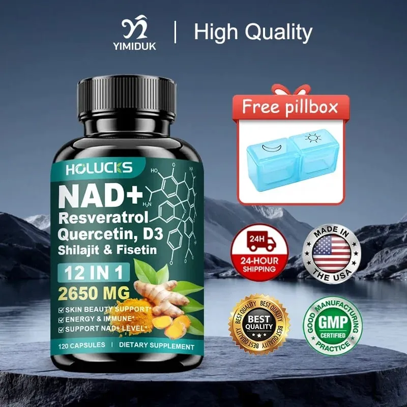 12-in-1 NAD+ Capsules with Turmeric Grape Seed Support Energy Production Digestive Comfort & Immune Function for Active Women — image 1