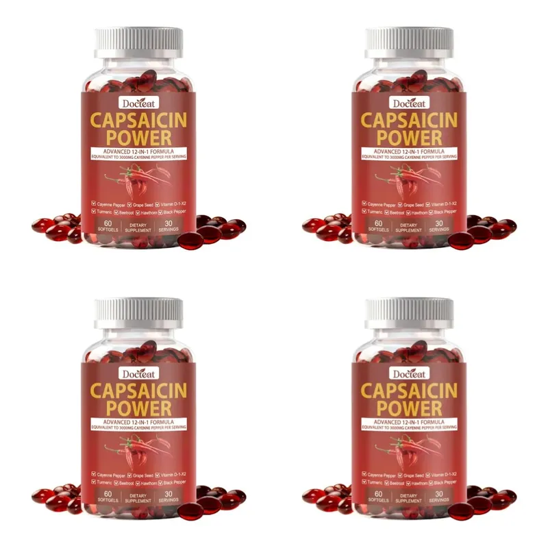 Capsaicin Power 12-in-1 Cayenne Pepper Supplement 60 Softgels Turmeric Beetroot Grape Seed Black Pepper Daily Metabolism Support