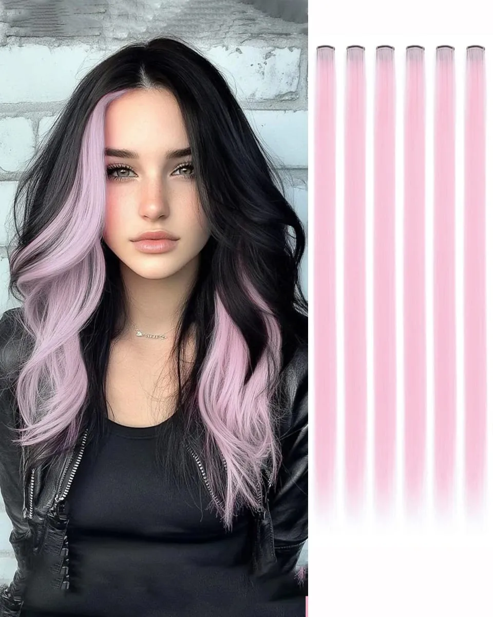 Synthetic 1-6pc Colored Hair Extensions Clip in Colorful Hair Extensions Rainbow Hair Extensions for Women Girls Hair Extensions
