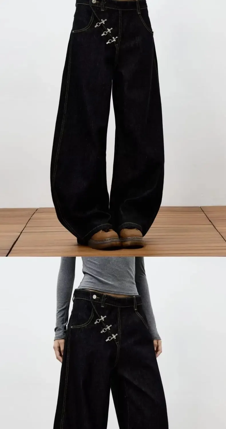 Retro Y2K button-fly loose jeans unisex trendy casual wide-leg jeans high-street loose pants American street style fashion — image 7