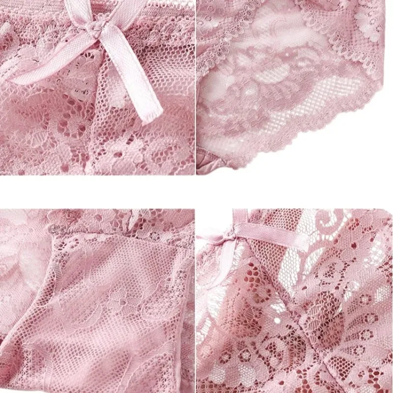 Lace Bra Set for Women Wirefree Bralette Front Criss‑Cross Floral Lace Underwear Sexy Lingerie 2‑Piece Bra And Panty Kit