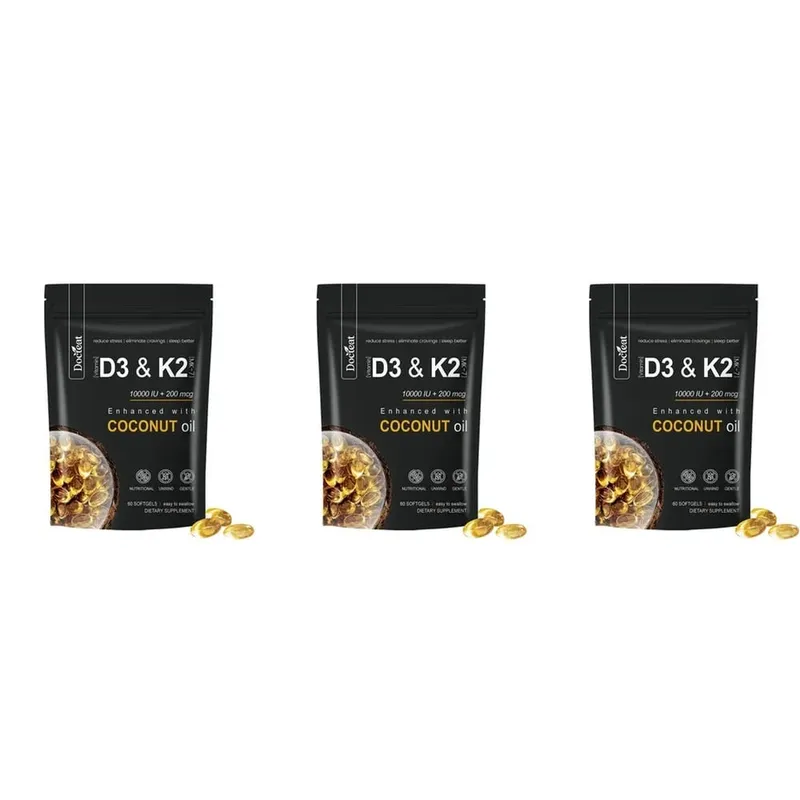 Docteat Vitamin D3 & K2 Softgels with Magnesium and Coconut Oil for Bone Nutrition Balance Immune System Balance - 60 Softgels