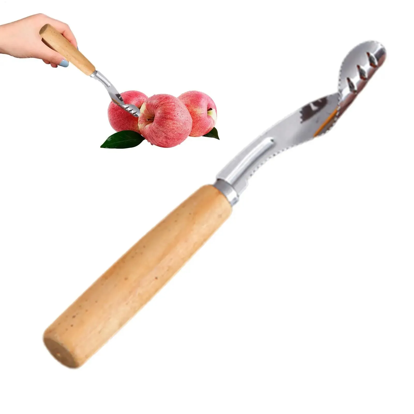 Stainless Steel Fruit Corer Multi-Function Pitter with Wood Handle Kitchen Fruit Slicing Cooking Juicing Canning Platters Tool