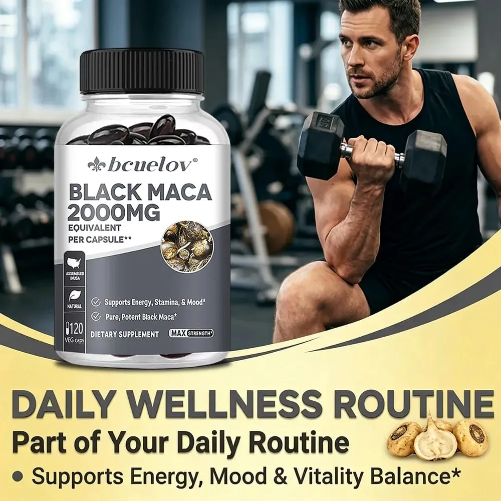 Black Maca Capsules 20000mg - Supports Brain Function Promotes Muscle Growth & Recovery Super Absorption Improve Vitality