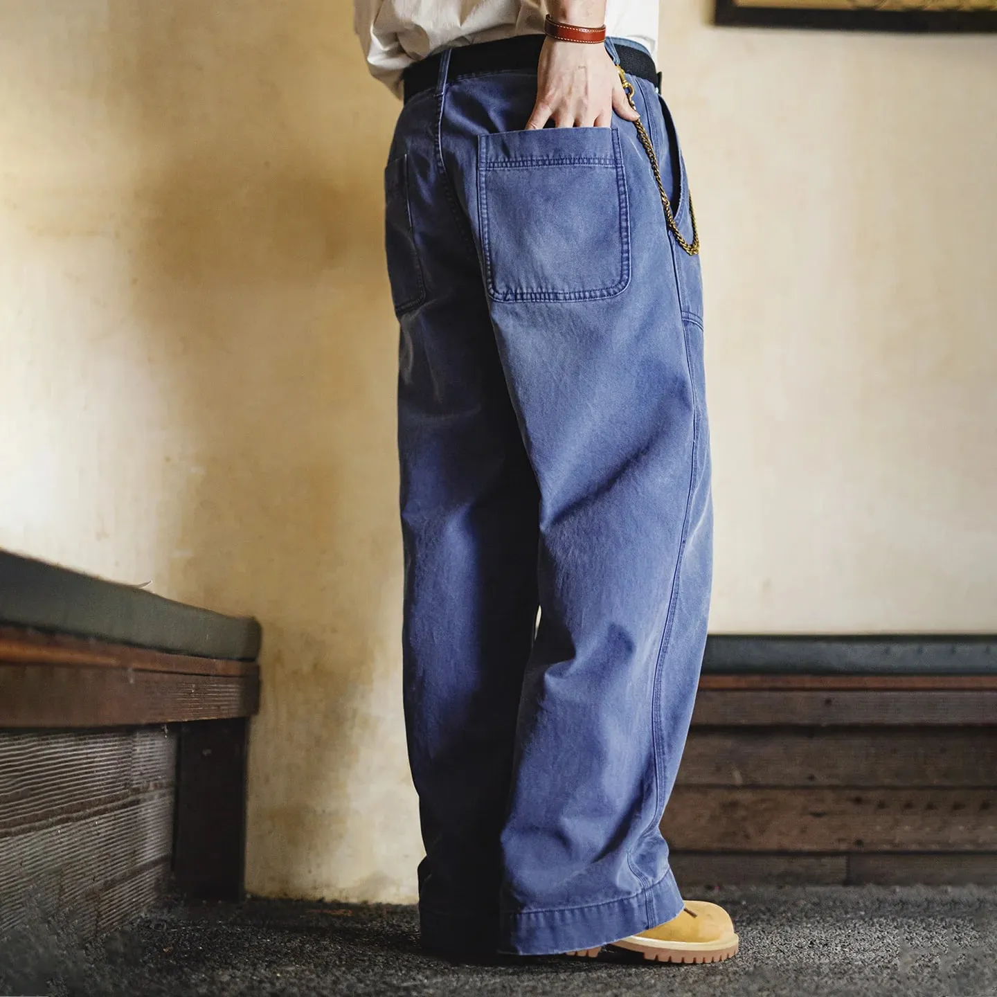 Maden Men's Vintage Denim Jeans Heavyweight Washed 305gsm Cotton Denim Loose Fit Workwear Casual Spring Blue Pants Baggy Style