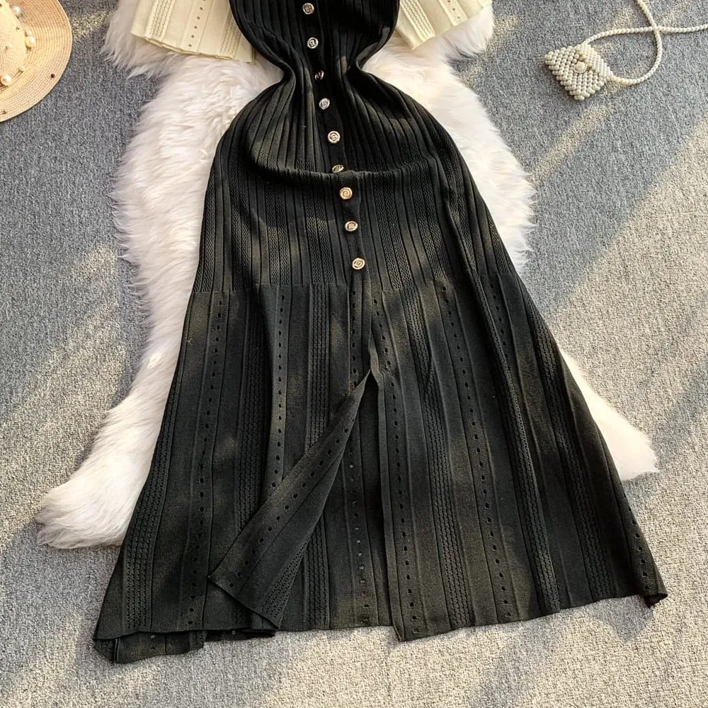 YuooMuoo Vrouwen Jurk 2026 Lente en Zomer Elegante Patchwork Een Stuk Gebreide Maxi Jurk Kantoor Dame Slanke Taille Trui Jurk