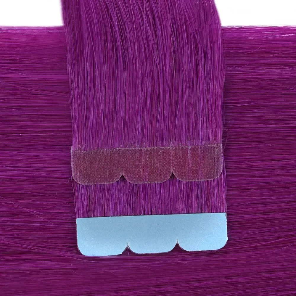 Mini Tape In Hair Extensions Human Hair Colored Skin Weft Machine-Remy Natural Tape in Extensions Purple 10pcs/pack 12-20 inch