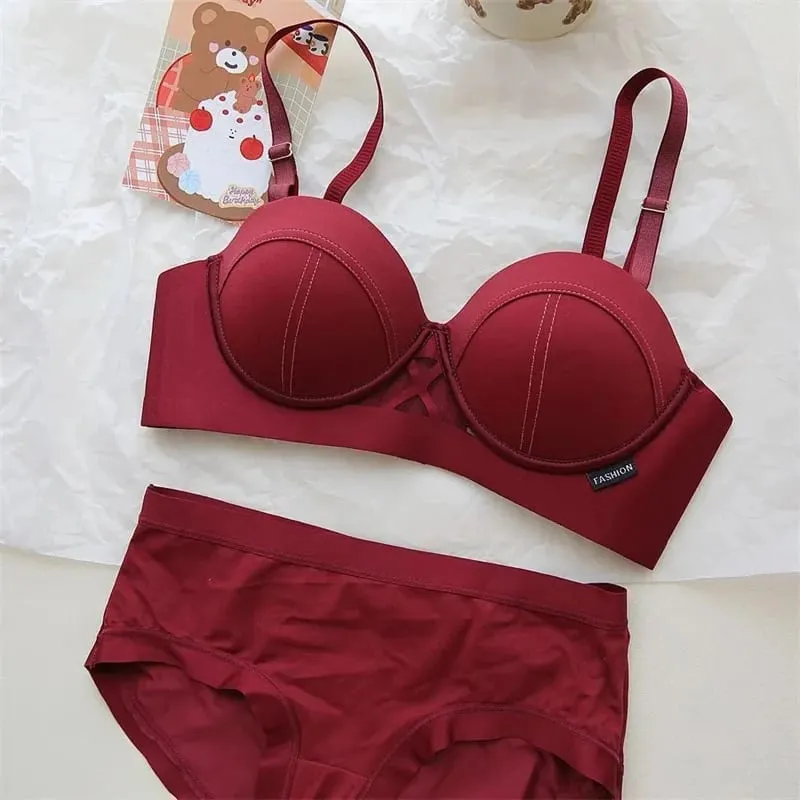 Malha preta sutiãs e calcinha para mulher push up lingerie sexy conjunto sem costura bralette mujer sem fio sutiã roupa interior lenceria para damas