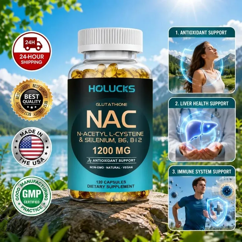 Holucks Advanced NAC Supplement with 1200mg N-Acetyl L-Cysteine Support Detoxification Sleep & Respiratory Health for Family