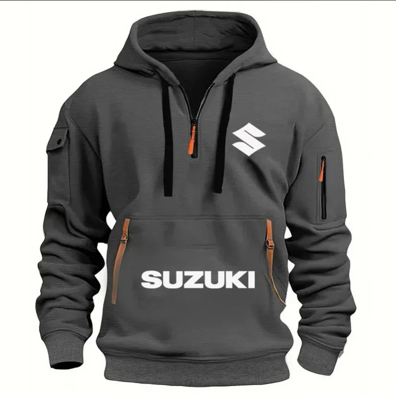 Suzuki Logo Men's Outdoor Hoodie Half Stand Collar Warm Shirt for Cycling Autumn Winter 2026 New Collection