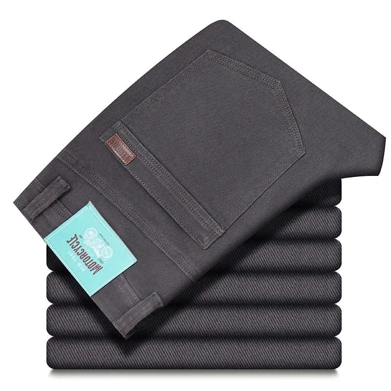 2026 New Cotton Elastic Men's Jeans Spring Fitted Straight Business Casual Trousers Soft Comfortable Fashion Korean Denim Pants