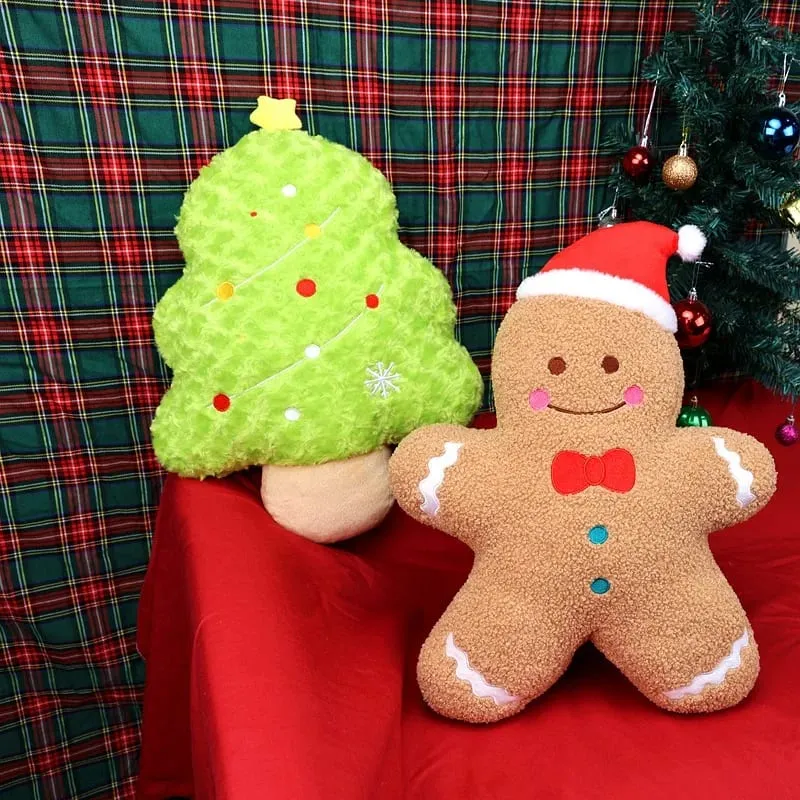 Christmas Tree Snowman Gingerbread Man Plush Pillow Soft Sofa Cushion Napping Pillow Adorably Room Decor Toys Christmas Gift