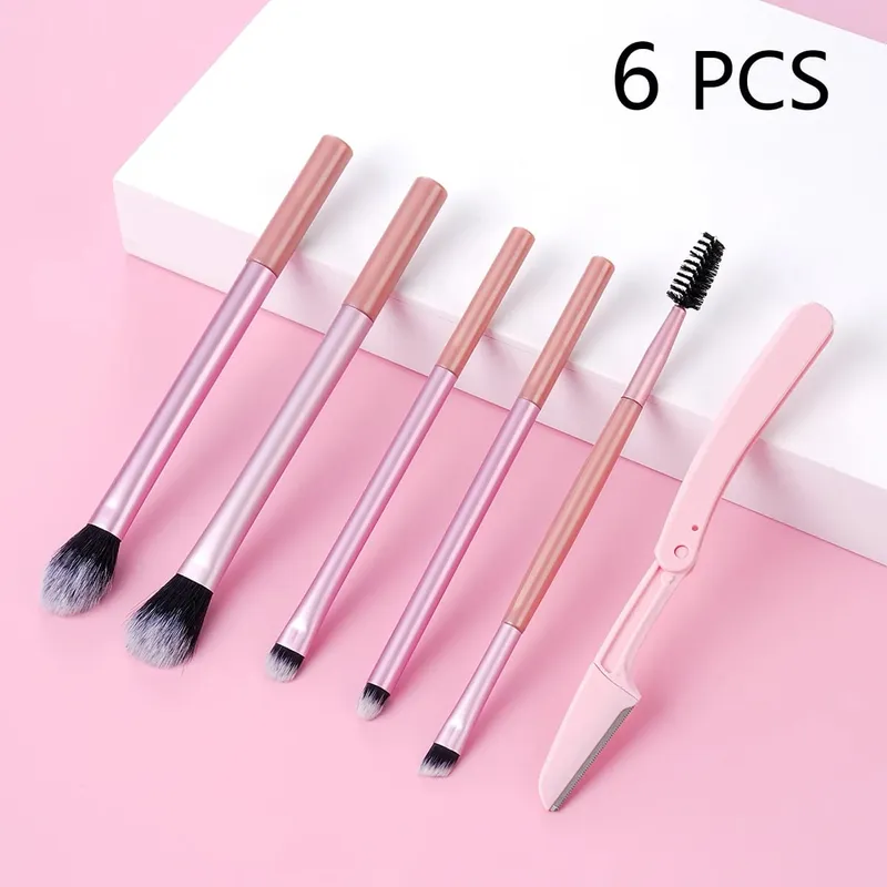 7 PCS Makeup Brush Set For Eyeshadow & Liner Include Professional Eye Makeup Brushes Eyebrow Razor Silicone Eyeliner Stencils