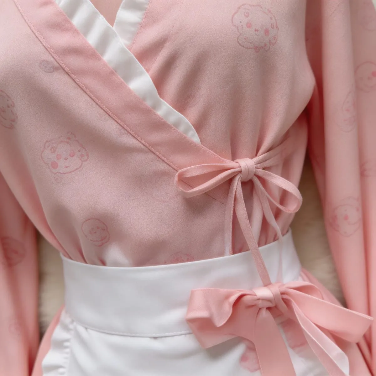 Sexy Dress Bunny Print Kimono Temptation Sexy Long Sleeve Slim Fit Bowknot Dress Sweet Cute Pure Desire Charming Elegant