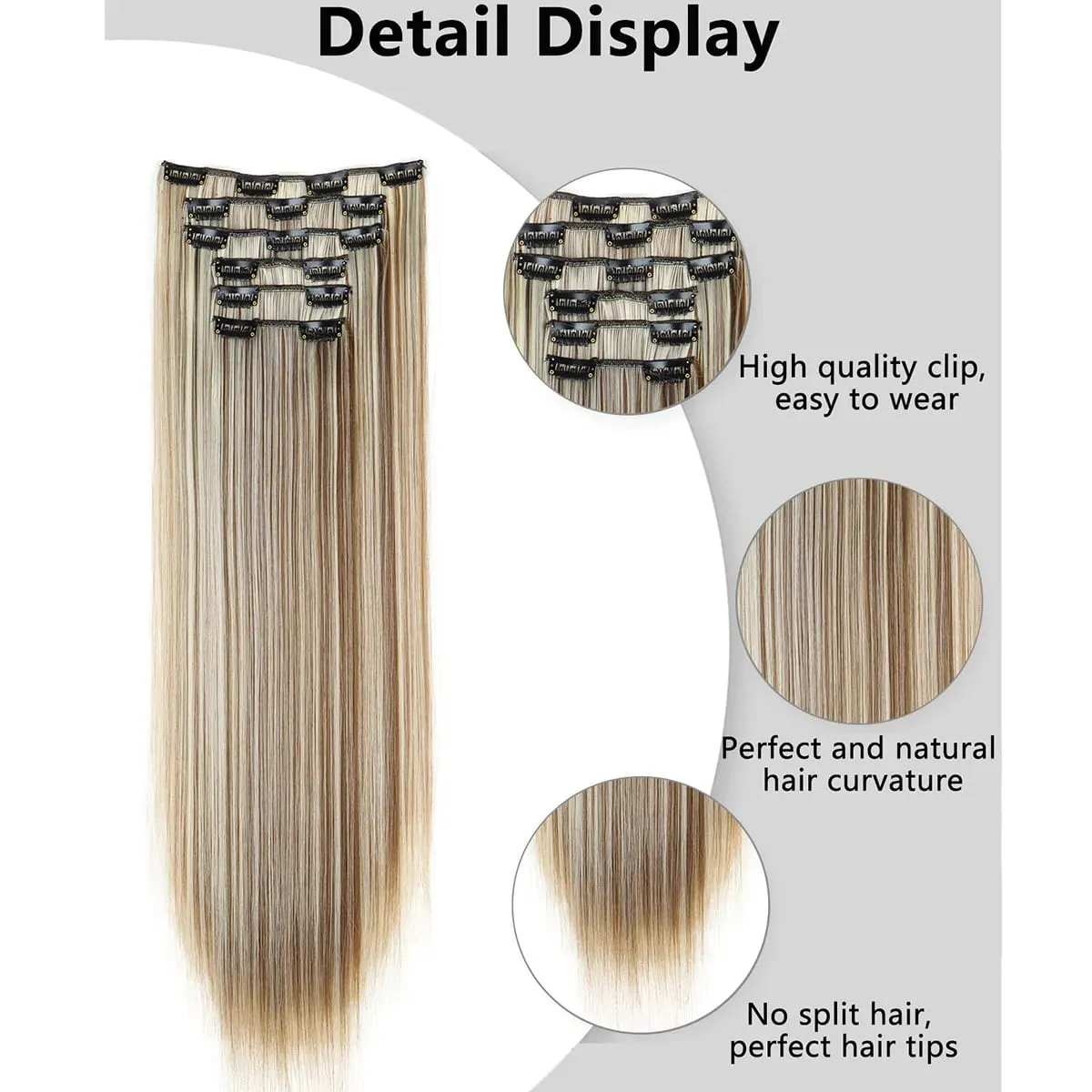 Clips In Hair Extension Long Straight Hair Pieces Clip In Hair Extension 24Inch 6Pcs Synthetic Fake Hair Ppieces For Women