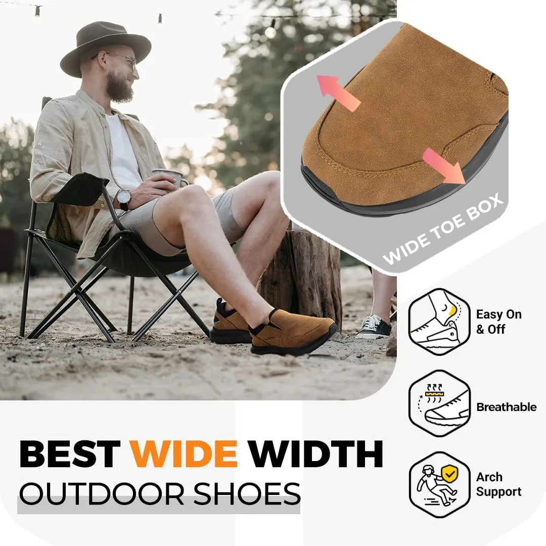 FitVille Men Extra Wide Slip On Hiking Loafers Comfort Orthopedic Walking Sneakers with Arch Support for Outdoor Trekking Trails Flat Feet & Foot Pain Relief