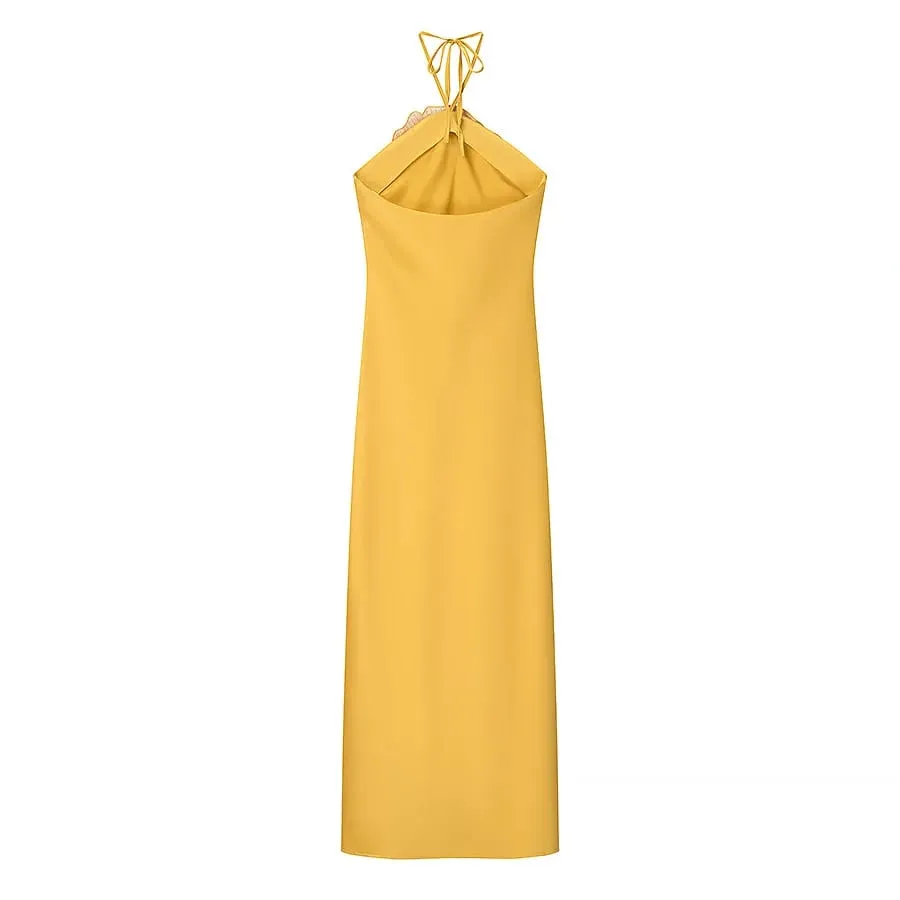 Robe de soirée élégante en Satin pour femmes, col licou, sans manches, dos nu, Chic, été, 2025