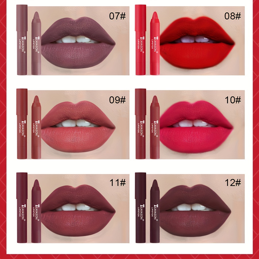 Set Lipstik Misty Matte 12 Warna: Lip Liner & Primer Beludru Seksi Tahan Noda Tahan Lama untuk Riasan Wanita