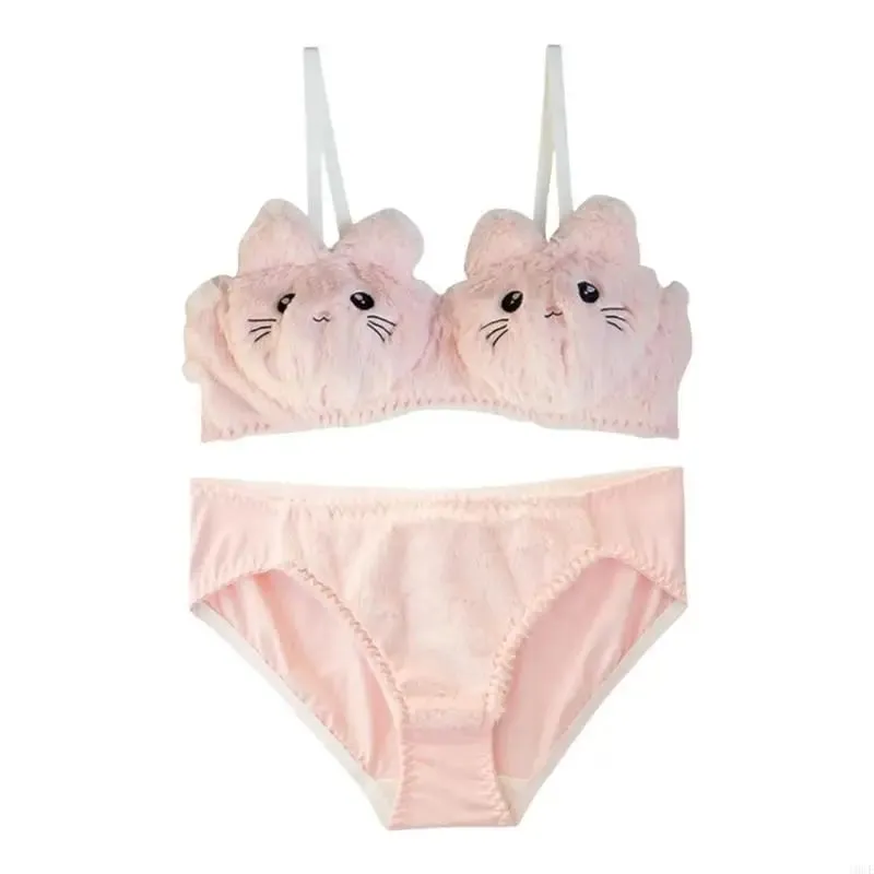 2Pcs Cartoon Intimates Funny Cats Plush Lingerie Anime Bra and Panty Underwear