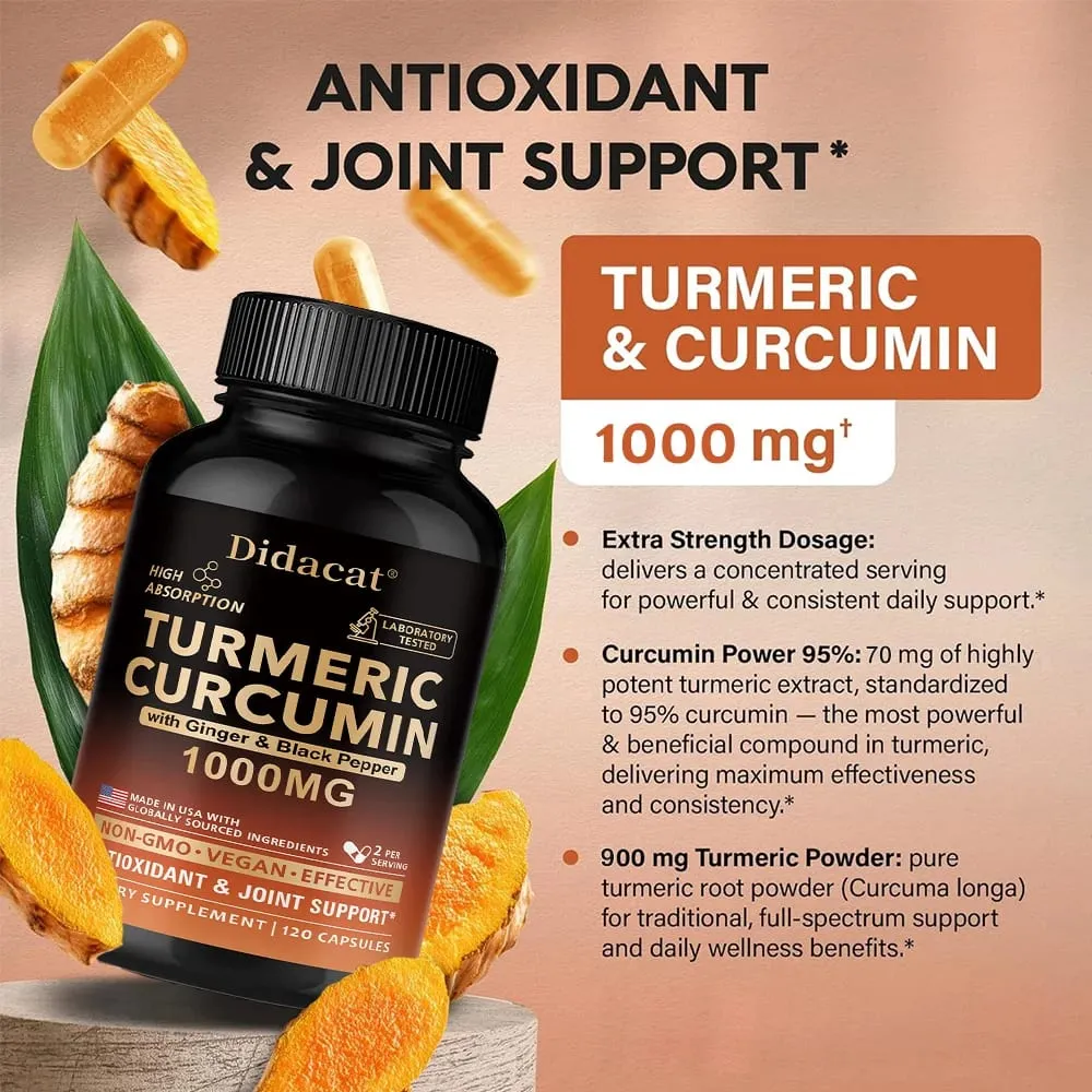 Turmeric Curcumin with Ginger & Black Pepper 1000mg High Absorption Antioxidant & Immune Support 30/60/120 Capsules