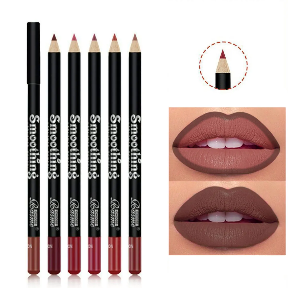 Delineador labial fosco à prova d'água de 6 cores - Fórmula de longa duração e sem transferência com acabamento fosco 6 tons versáteis