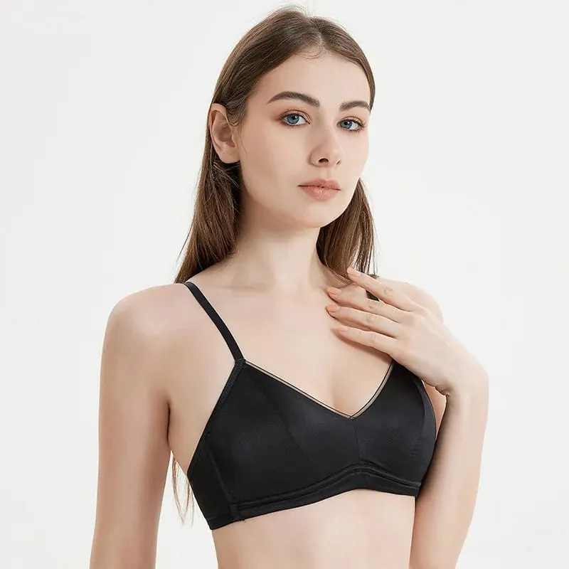 SuyaDream Women Silk Bra Set 93%Silk 7%Spandex Thin Mold Cup Wire Free Underwears 2023 Comfortable Intimates White Black — image 4