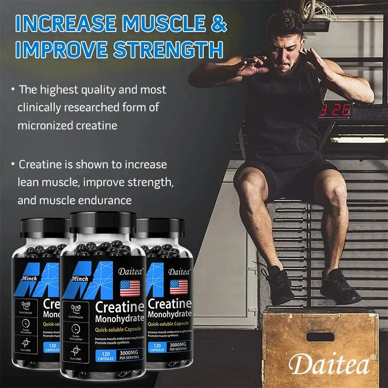 Creatine Monohydrate 3 000 Mg - Improves Energy and Endurance Increases Muscle Mass and Athletic Performance 120 Capsules
