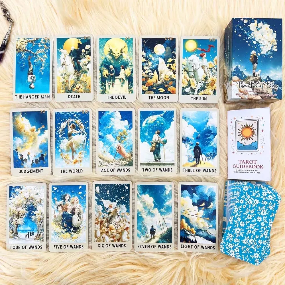 Petals Sky Tarot Cards Set 78 Cards 13x8 Cm Ideal for Intuitive Reading & Beautiful Illustrations Includes Paper Instruction