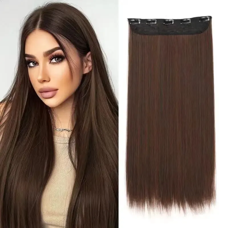 Synthetic Long Straight 5 Clip in Hair Extensions Black Brown Natueal Fake Heat Resistant Hair Piece For Women