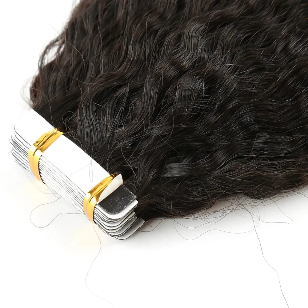 Kinky Straight Tape In Hair Extensions Human Hair 50G/Pack 20Pcs Tape In Extensions Natural Black Skin Weft Tape Ins For Women